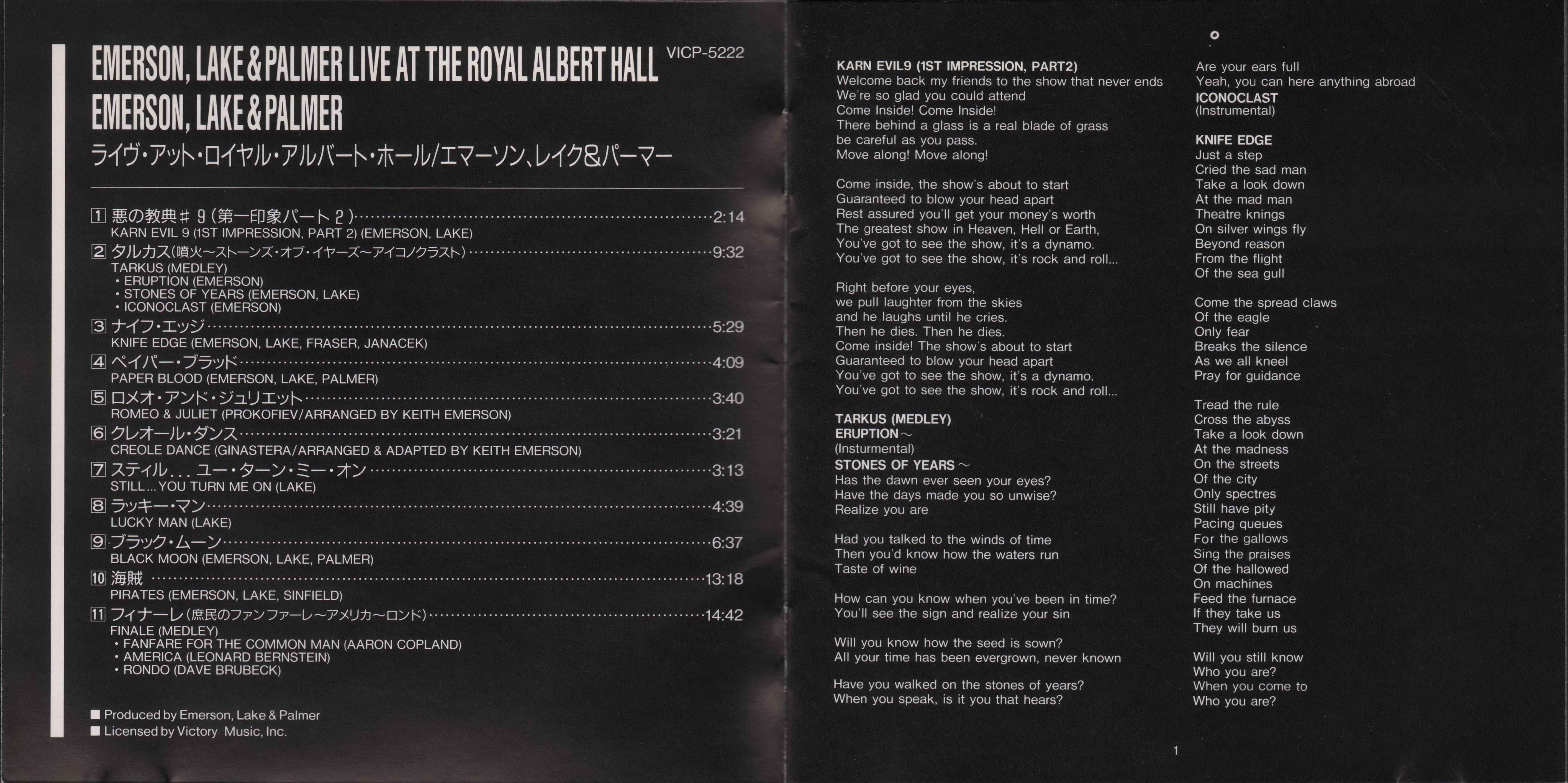 Emerson, Lake and Palmer Live At Royal Albert Hall [Booklet02 jpn]